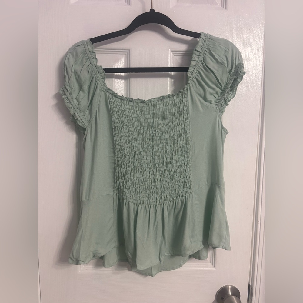 Urban Romantics Mint Peasant Top - Picture 2 of 3